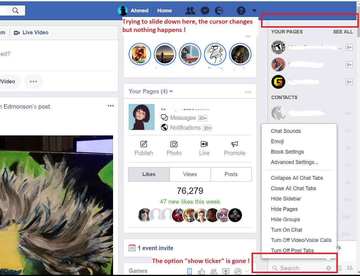 Facebook ticker gone