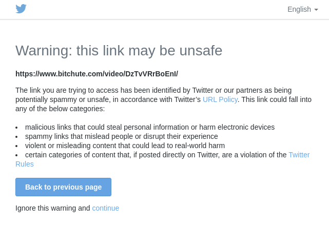 Twitter Warning Link